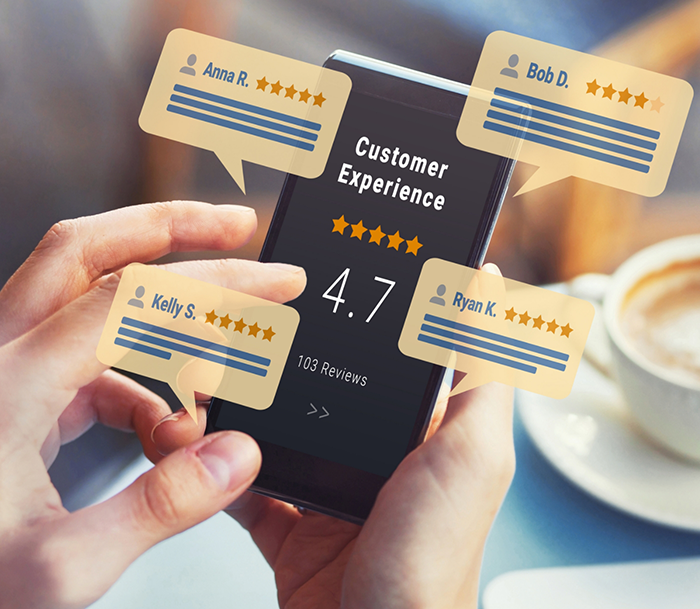 Person looking at multiple reviews on their phone